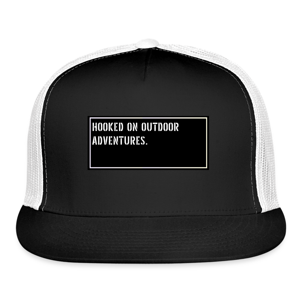 Funny Fishing Trucker Cap - Hooked on outdoor adventures. - black/white
