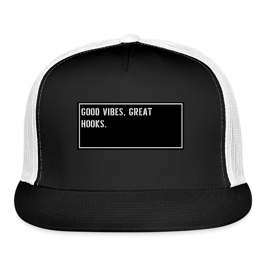 Funny Fisherman Hat - Good vibes, great hooks. - black/white