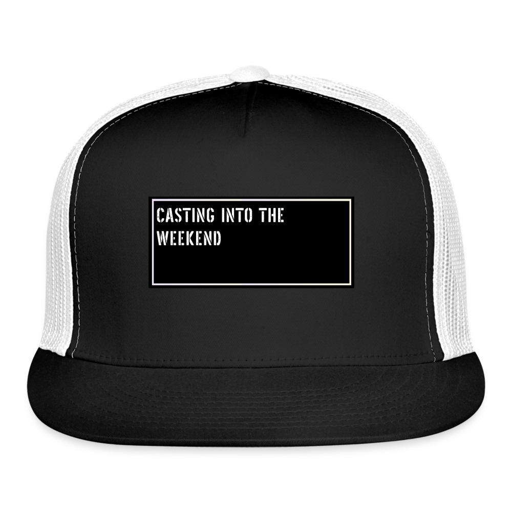 Funny Fishing Trucker Hat  - Casting into the weekend - black/white