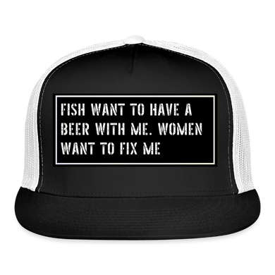 Fishing Trucker Hat Funny - black/white
