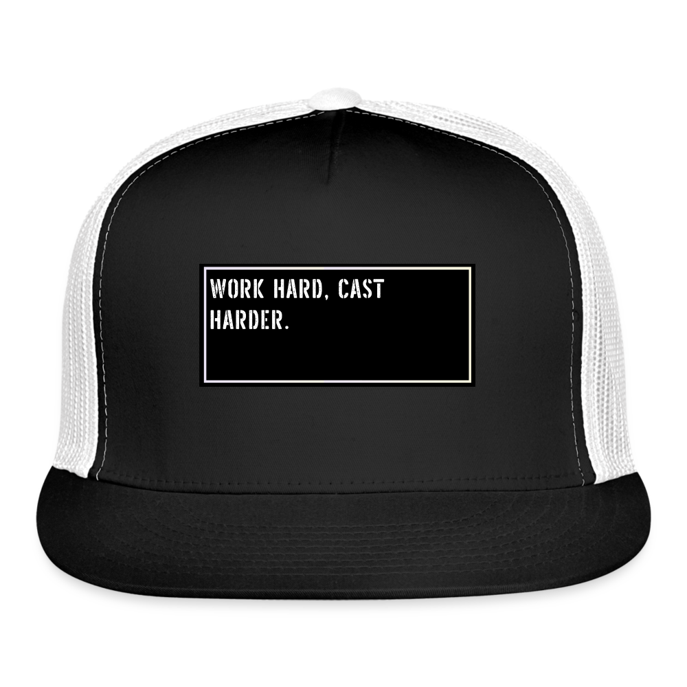 Funny Fish Cap - Work hard, cast harder. - black/white