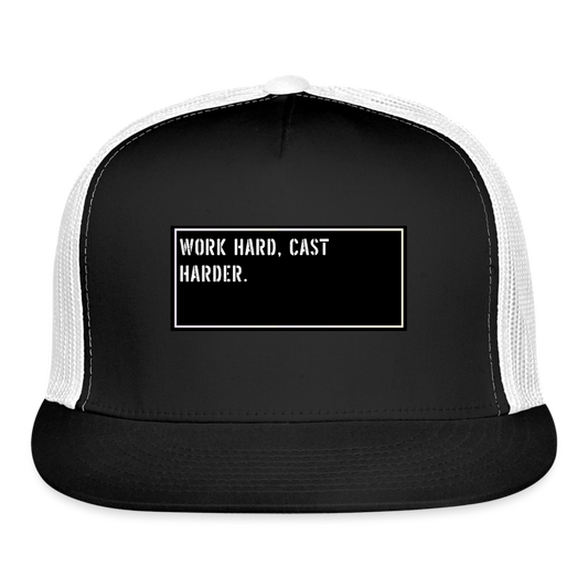 Funny Fish Cap - Work hard, cast harder. - black/white