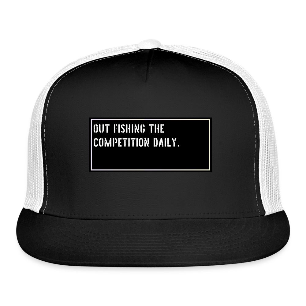 Funny Fish Cap - Out fishing the competition daily. - black/white