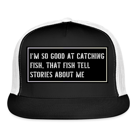 Funny Fishing Trucker Hat - black/white