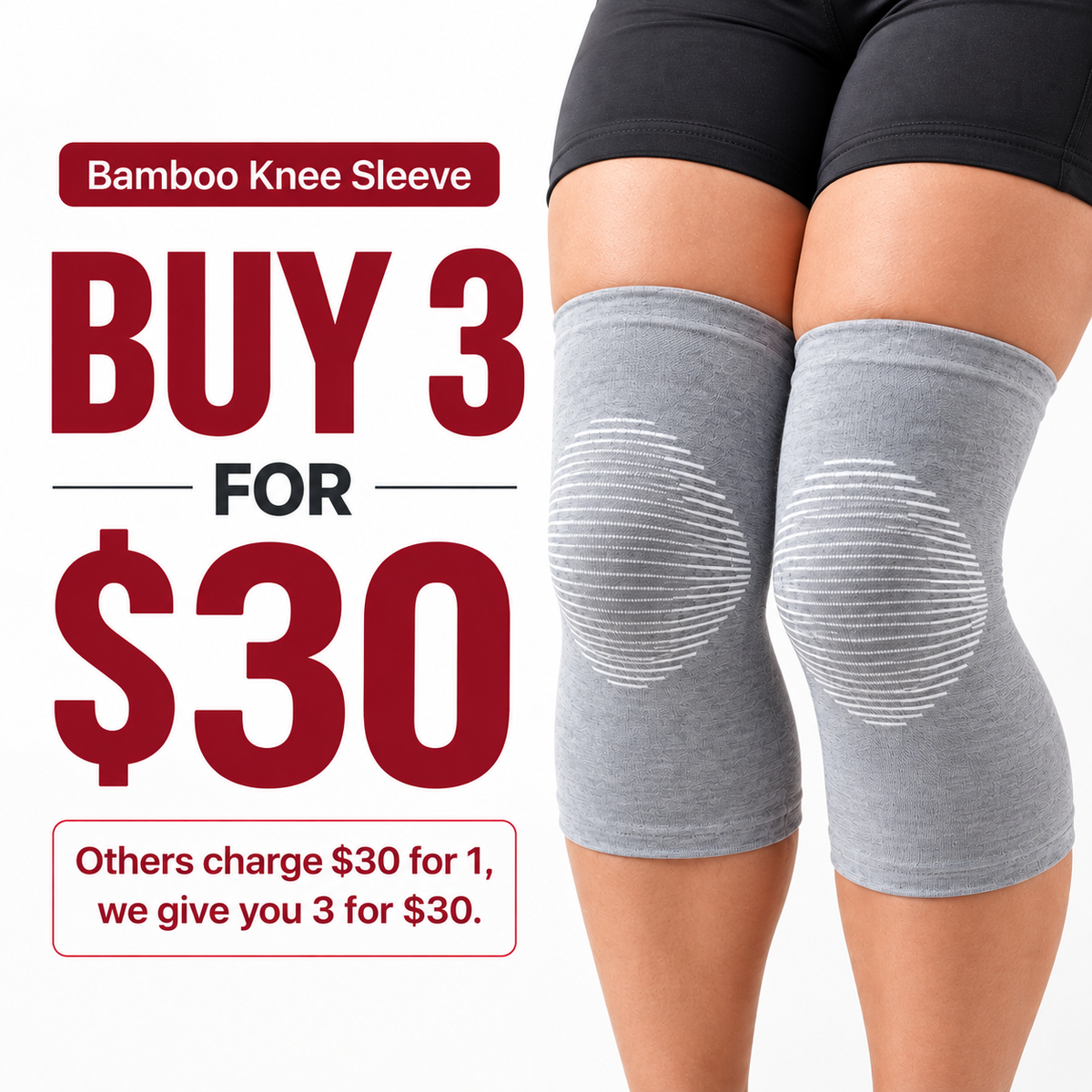 Bamboo Knee Sleeve (Pack of 3) : Breathable Compression Support