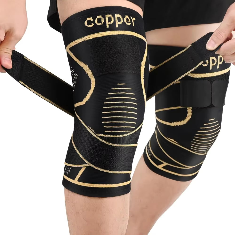 Copper Knee Brace (Pack of 3) — With Strap, Adjustable Compression Support