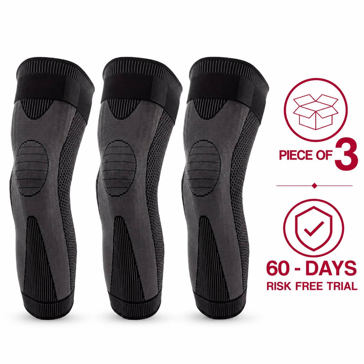 Long Knee Sleeve (Peice of 3) : Non-Slip Elastic Long Compression Support for Running & Sports