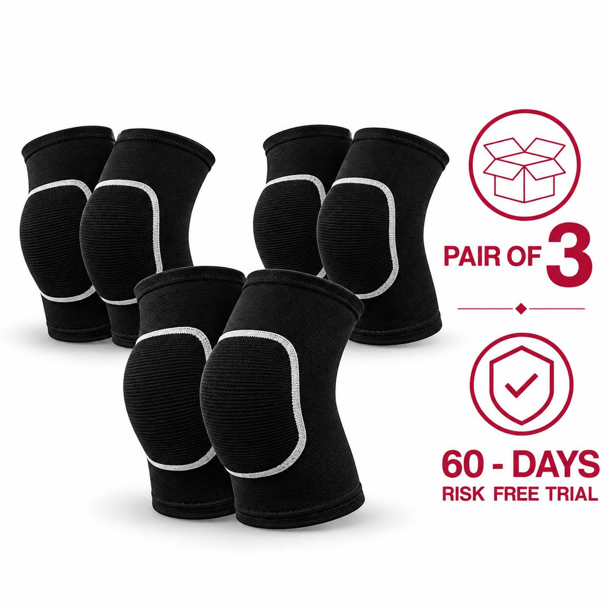 Volleyball Knee Pads (Pack of 3) : Soft Breathable Cushioned Knee Protection