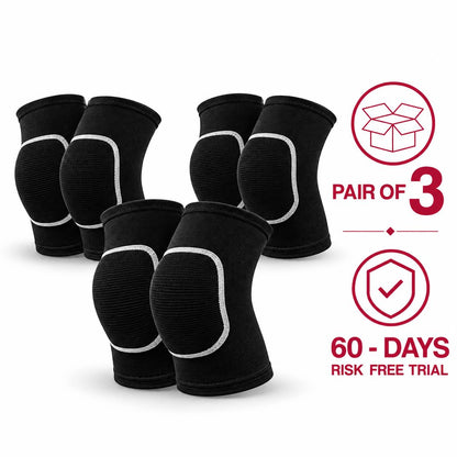 Volleyball Knee Pads (Pack of 3) : Soft Breathable Cushioned Knee Protection