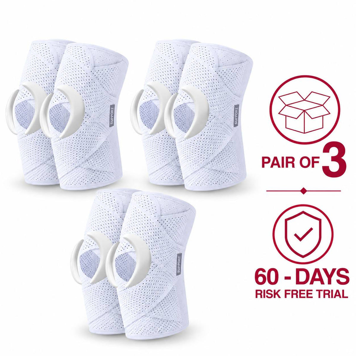 Adjustable Outdoor Knee Support Sleeve (Pack of 3) : Breathable V-Cross Wrap Support Sleeve