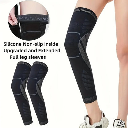 Full Leg Knee Sleeve (2 Pair) — Non-Slip Extended Coverage for Daily Sport