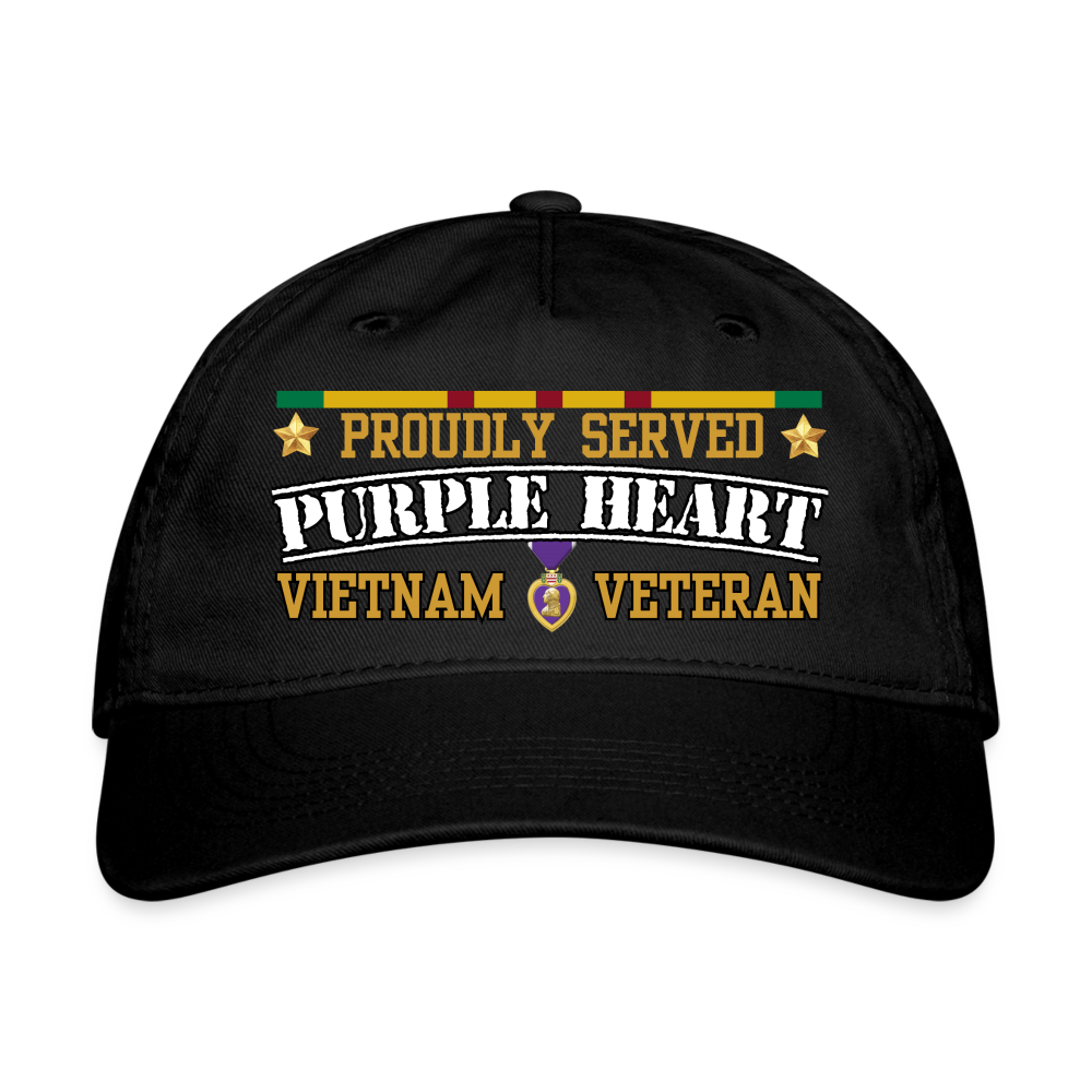 Proudly Served Purple Heart Vietnam Organic Baseball Cap - black