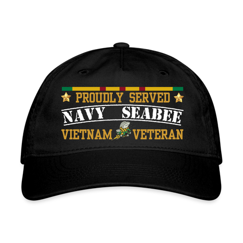 Proudly Served Navy Seabee Organic Baseball Cap - black