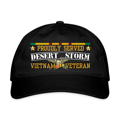 Proudly Served Desert Storm Vietnam Organic Baseball Cap - black