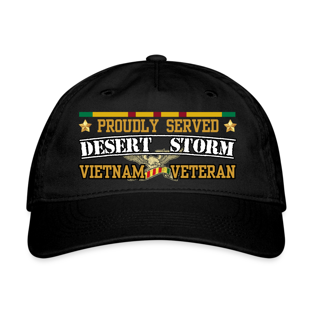 Proudly Served Desert Storm Vietnam Organic Baseball Cap - black