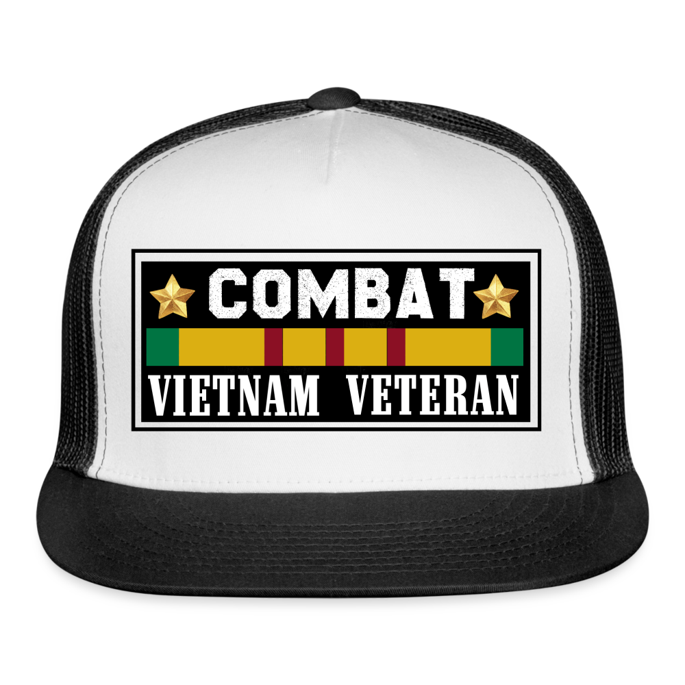 Combat Vietnam Veteran with Black and White Color Trucker Cap - white/black